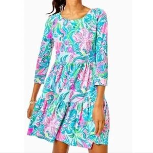 Lilly Pulitzer Geanna Swing Dress Turquoise Oasis Golden Hour Pink Blue